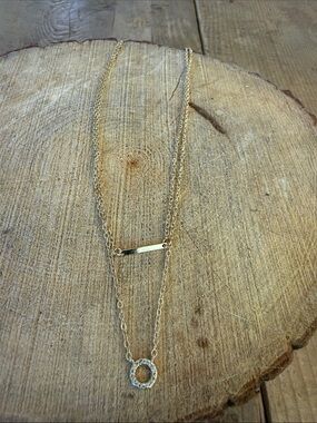 Layered Gold Bar and Pavé Circle Necklace for Women